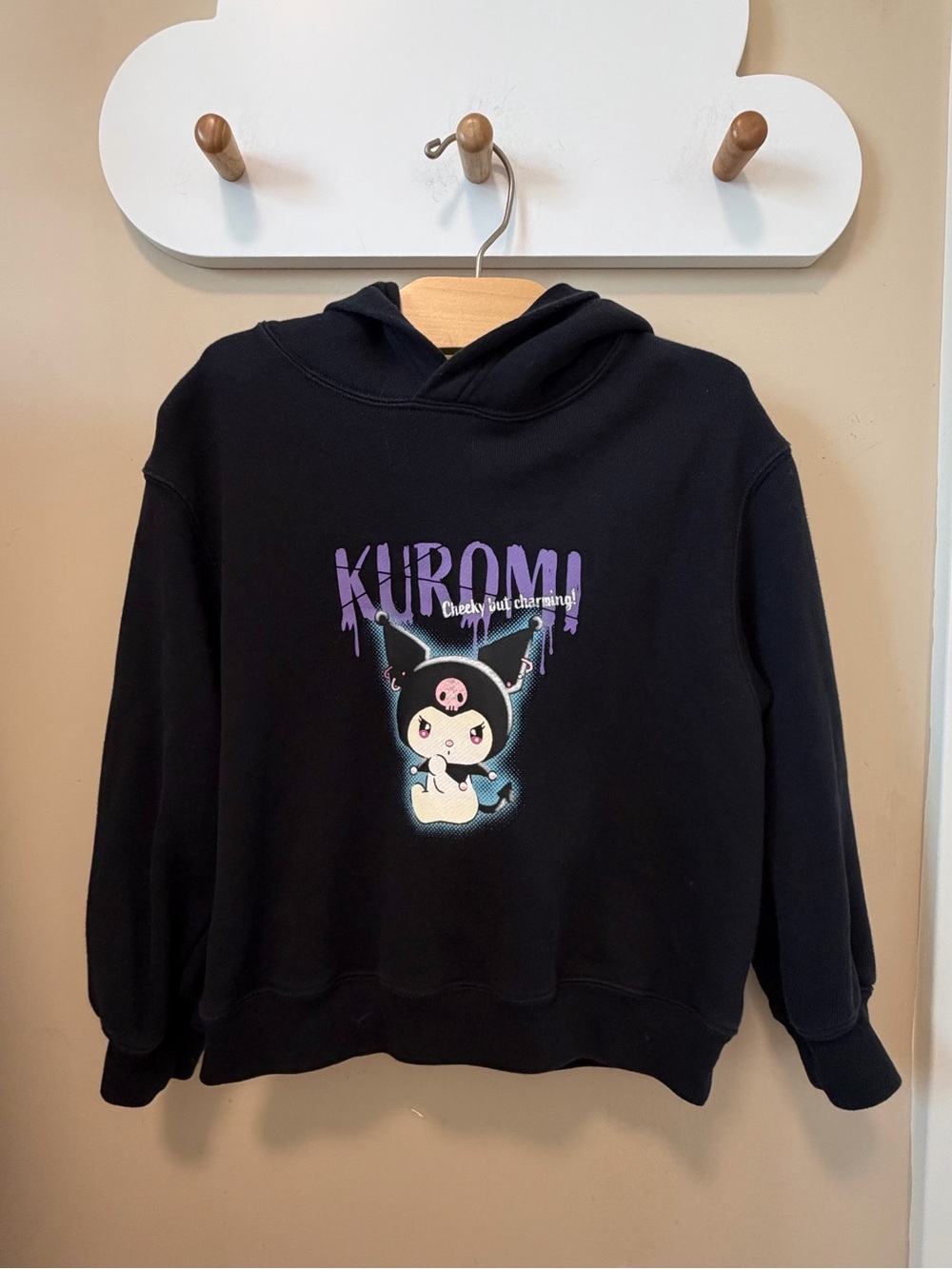 Girls Kuromi Graphic Black Hoodie Sweater